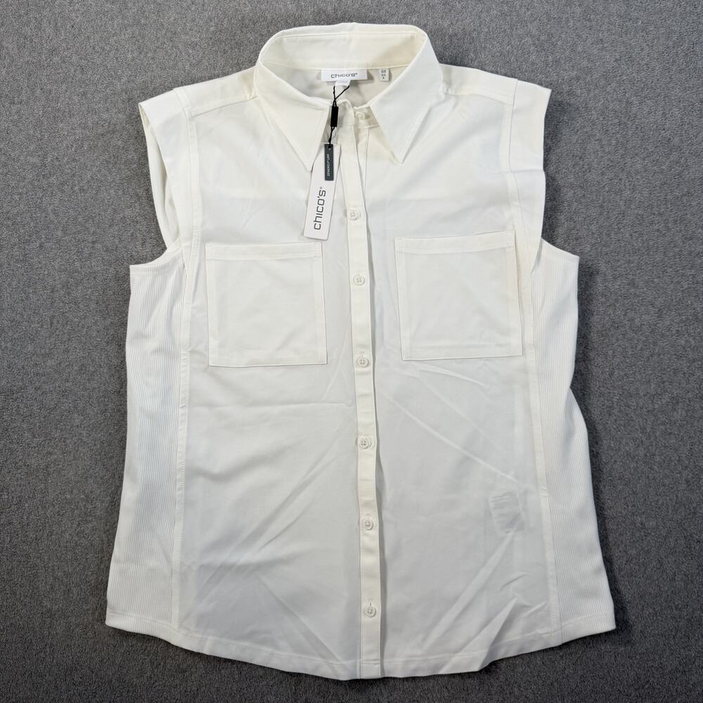 Chico's Zenergy UPF Neema Rib Mix Sleeveless Top Shirt Women's 6/0.5 Alabaster